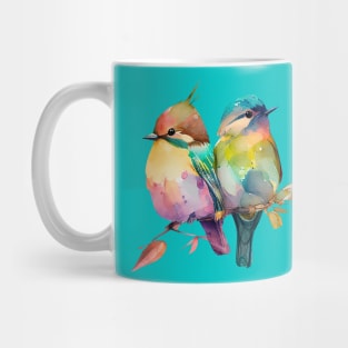 Two little colorful birds watercolor art Mug